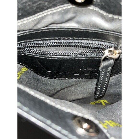 Vachet-Ta Italy Black Pebbled Leather Crossbody Bag Purse Unique Design - Picture 5 of 9